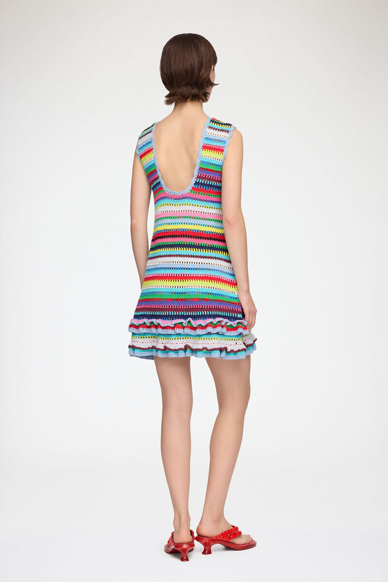 Heklet kjole med striper, Organic Cotton, in colour Multicolour - 2 - GANNI