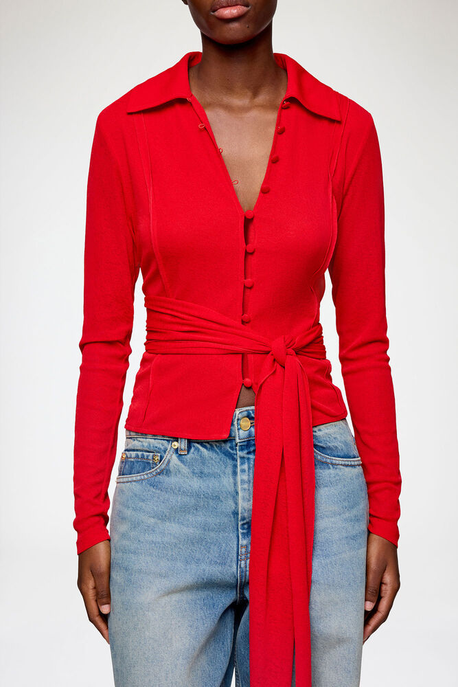 Shirt in Red Marl Mesh, Goji Berry