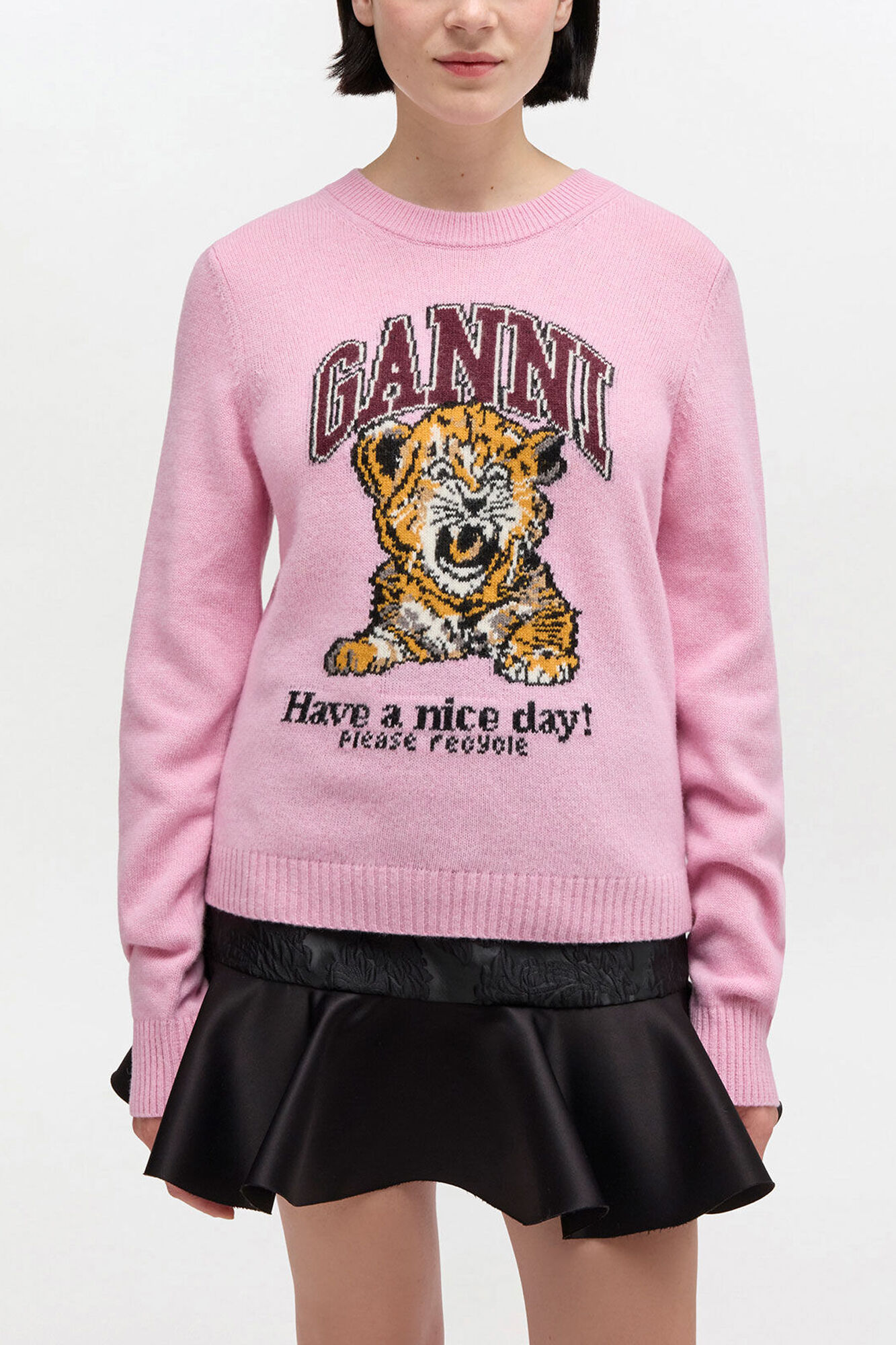Pull en laine graphique, Wool, in colour Chalk Pink - 1 - GANNI