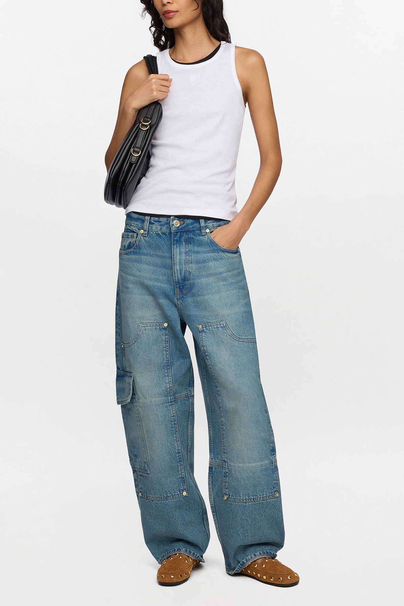 Audri Jeans in Tint Rigid Denim, Organic Cotton, in colour Mid Blue Vintage - 1 - GANNI
