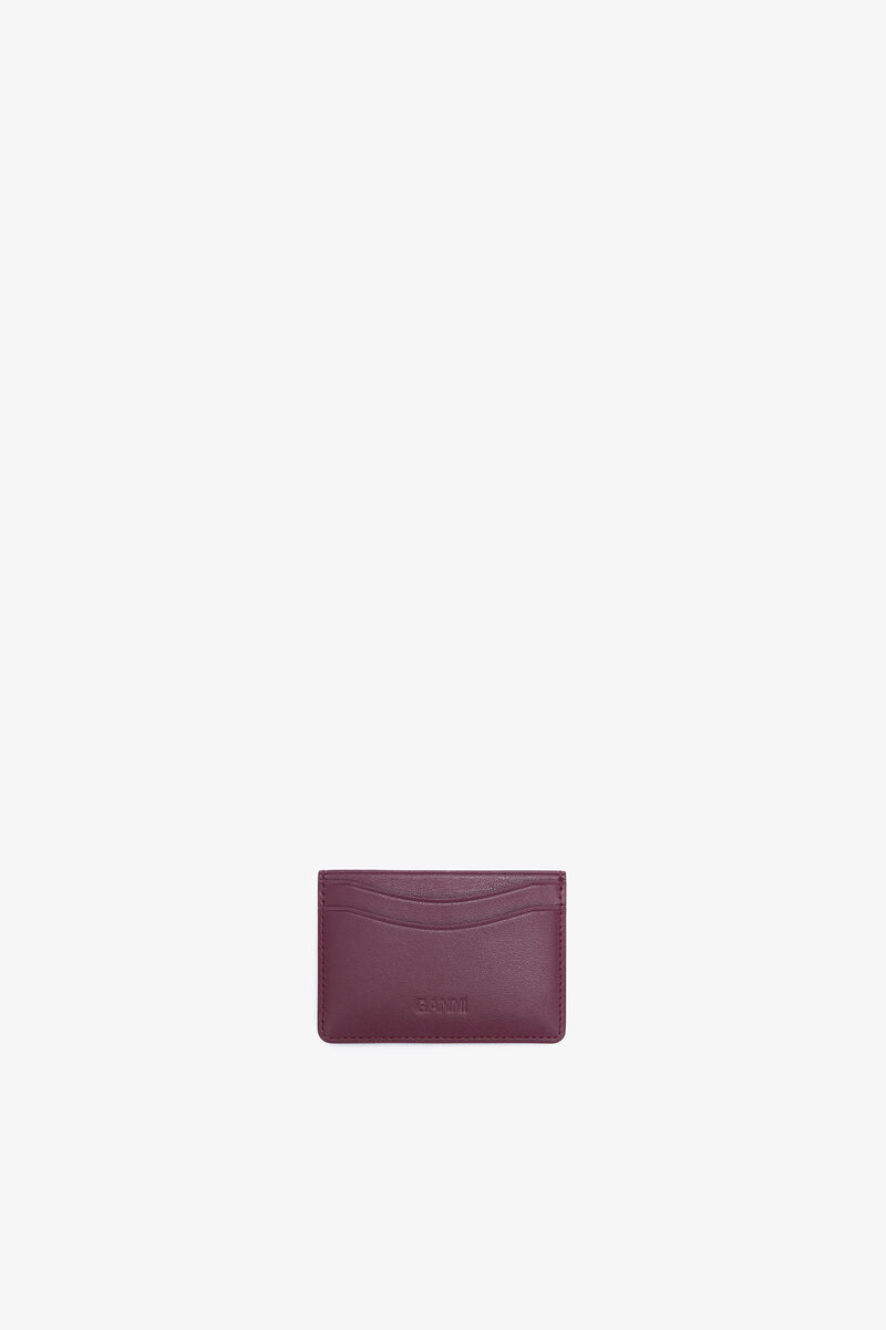Bou Card Holder in Burgundy, Recycled Leather, in colour Burgundy - 2 - GANNI