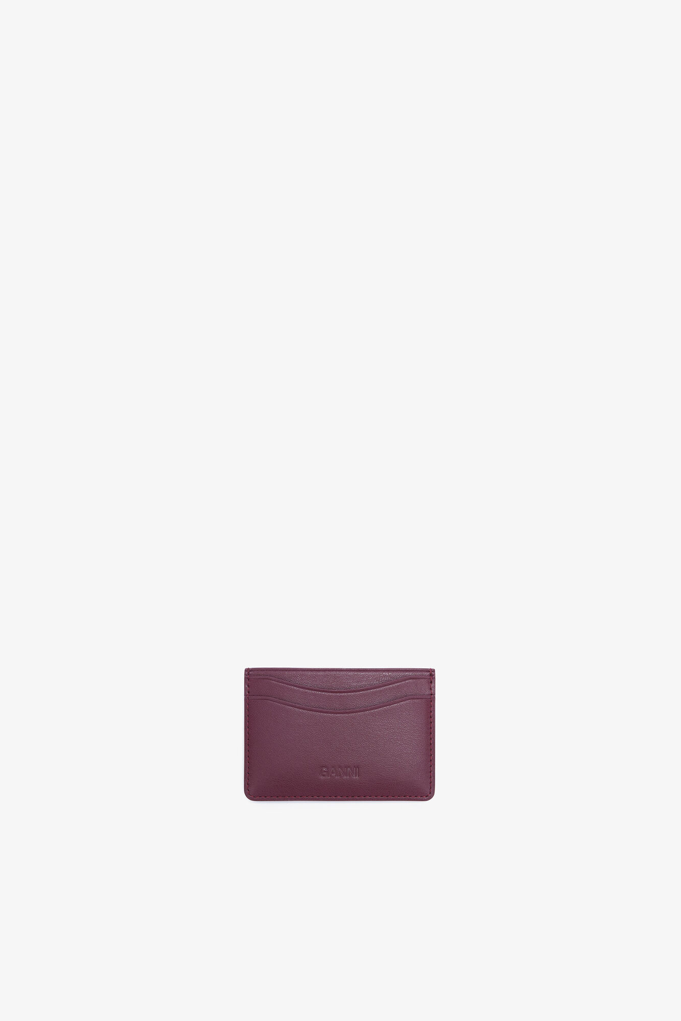 Bou Card Holder in Burgundy, Recycled Leather, in colour Burgundy - 2 - GANNI