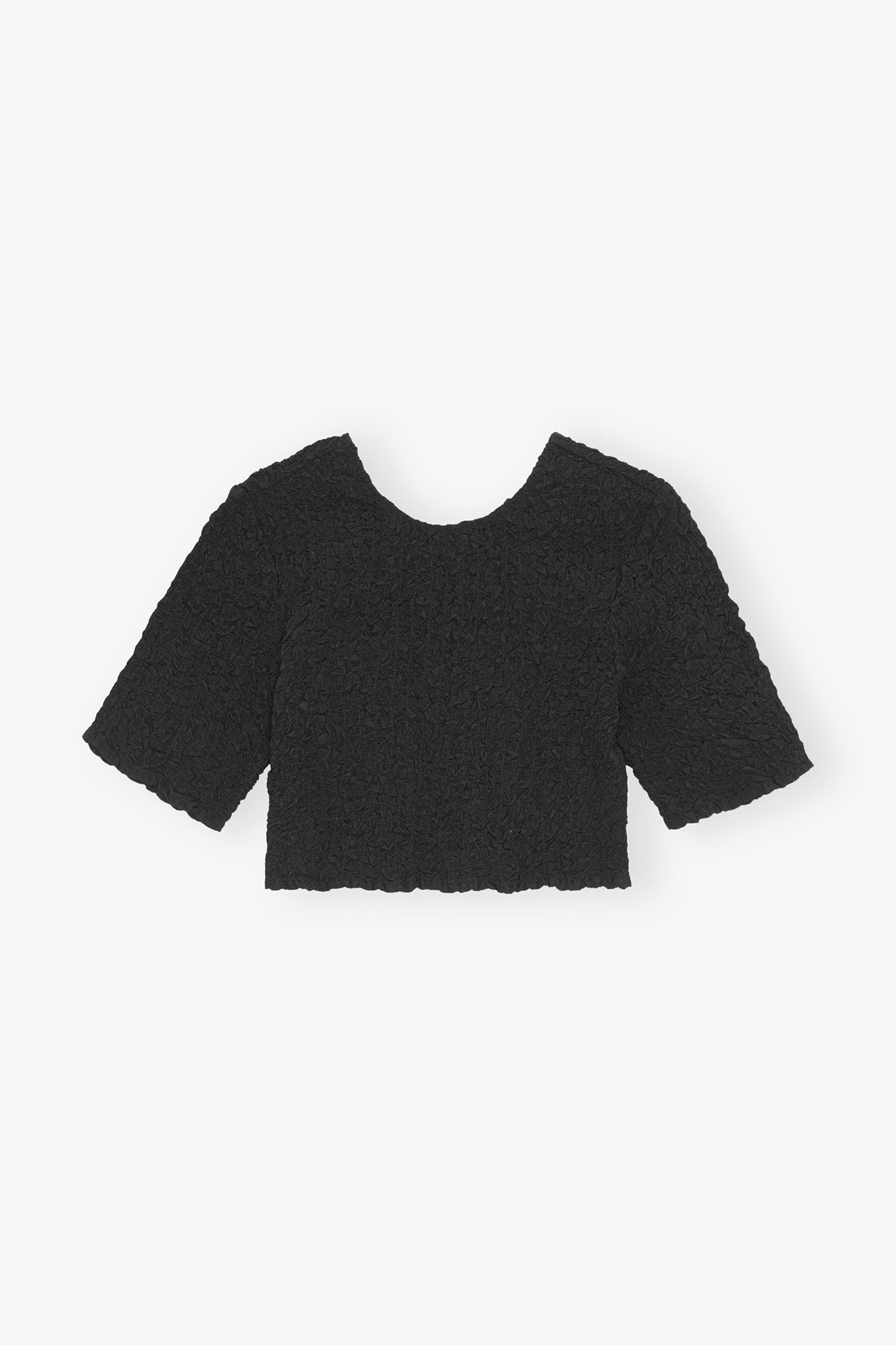 Black Cotton Poplin O-neck Cropped Smock Top, Organic Cotton, in colour Black - 1 - GANNI