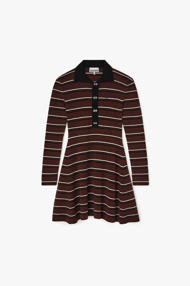 Polo Dress in Striped Merino, Multicolour