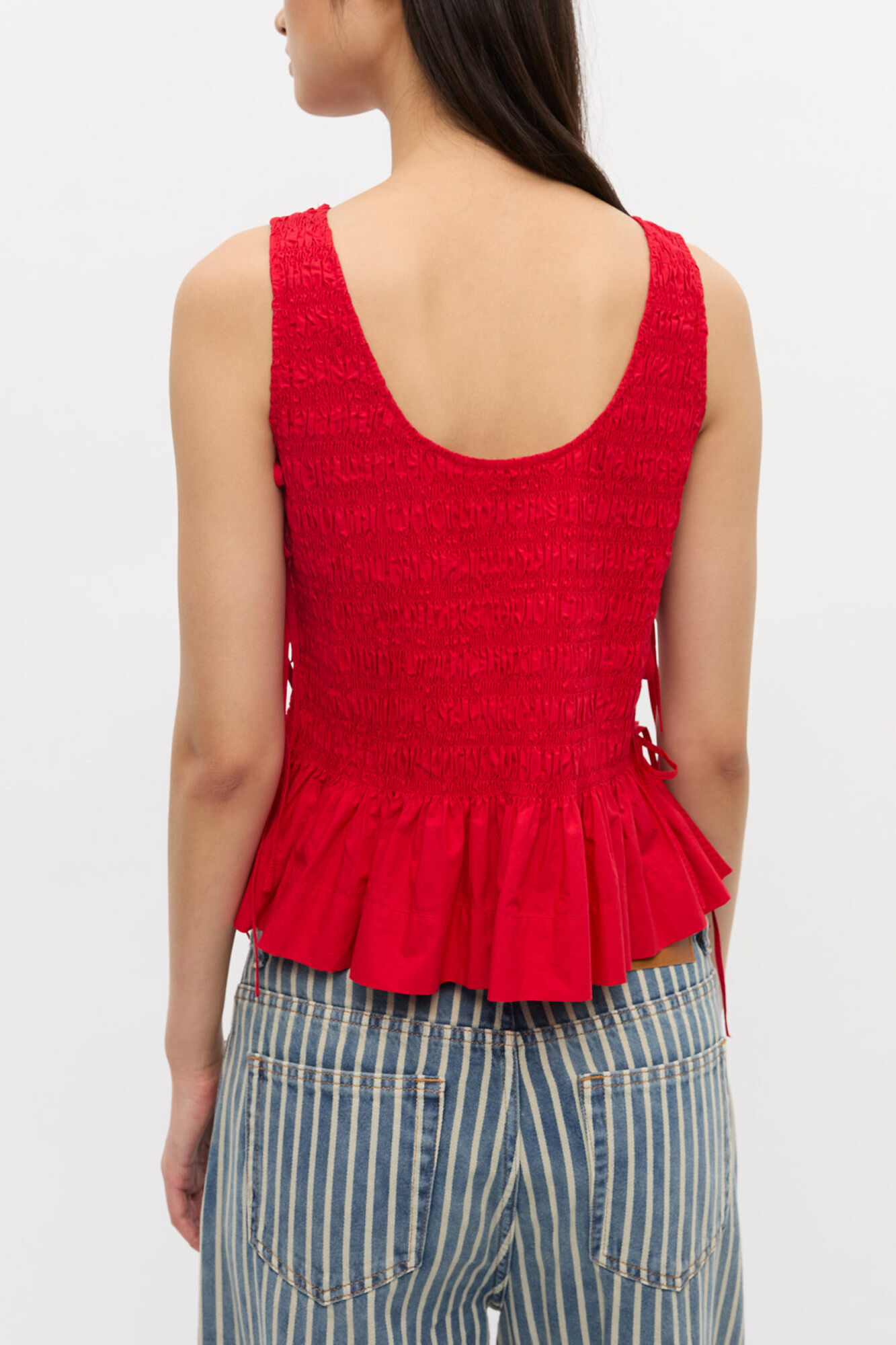 Red Cotton Smock Tie Top, Organic Cotton, in colour Racing Red - 3 - GANNI