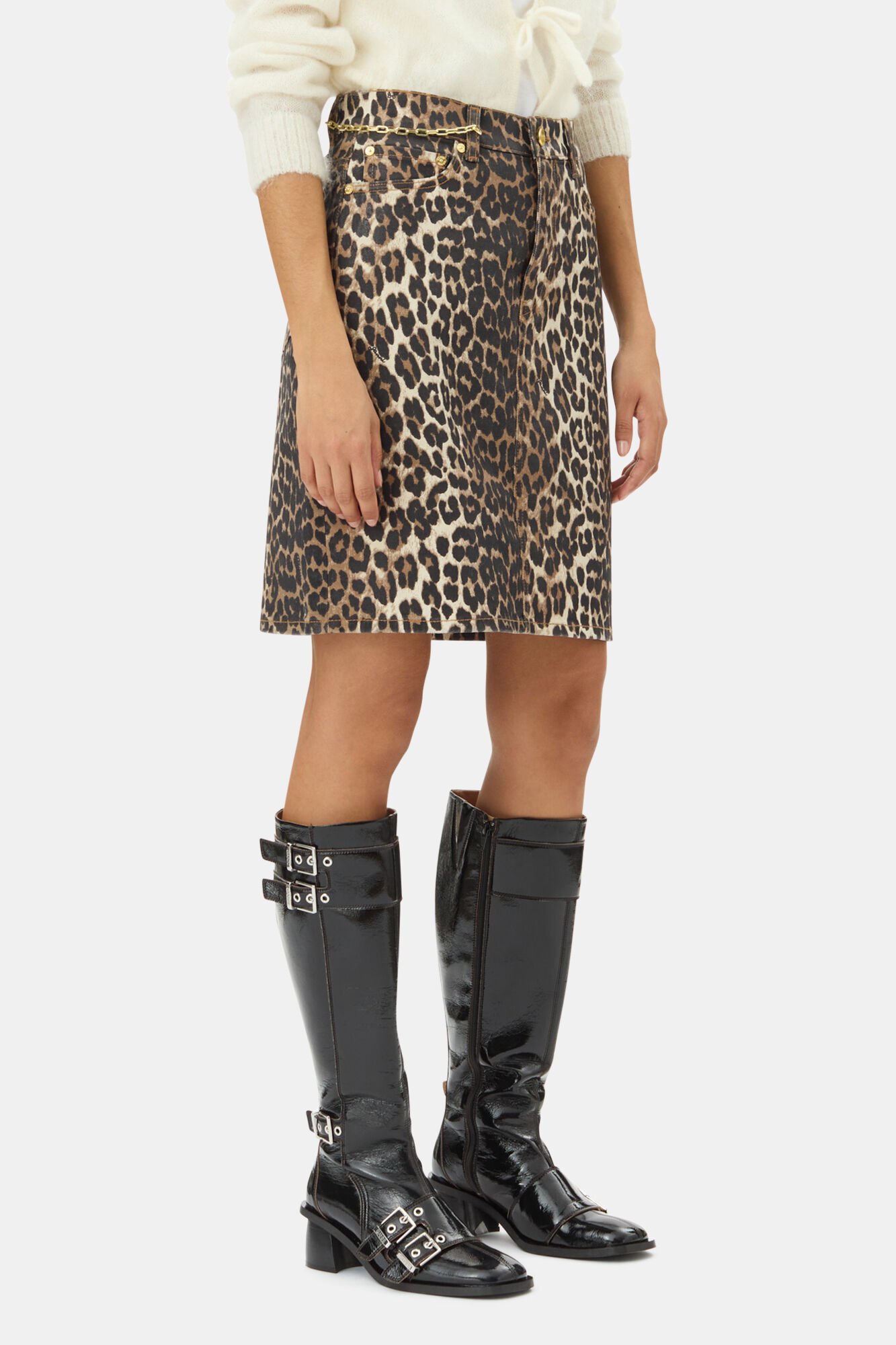 Leopard Foil Skirts, Organic Cotton, in colour Leopard - 2 - GANNI