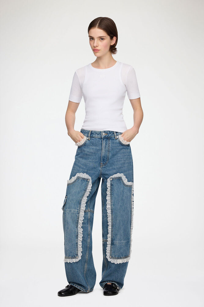 Audri jeans med spets i styv denim, Dark Blue Vintage