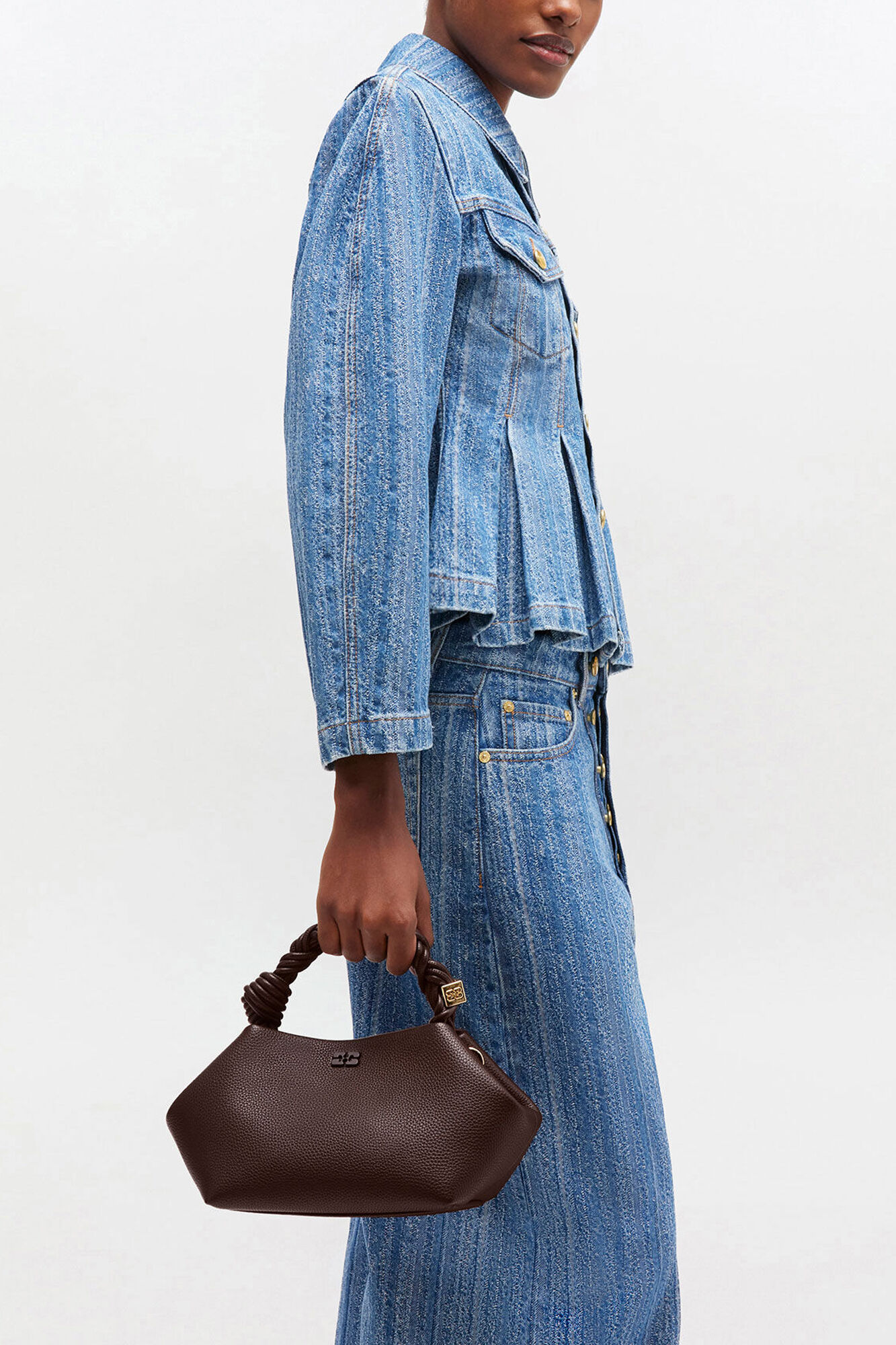 Small Bou Bag in Grained Brown, Recycled Polyester, in colour Chicory Coffee - 1 - GANNI