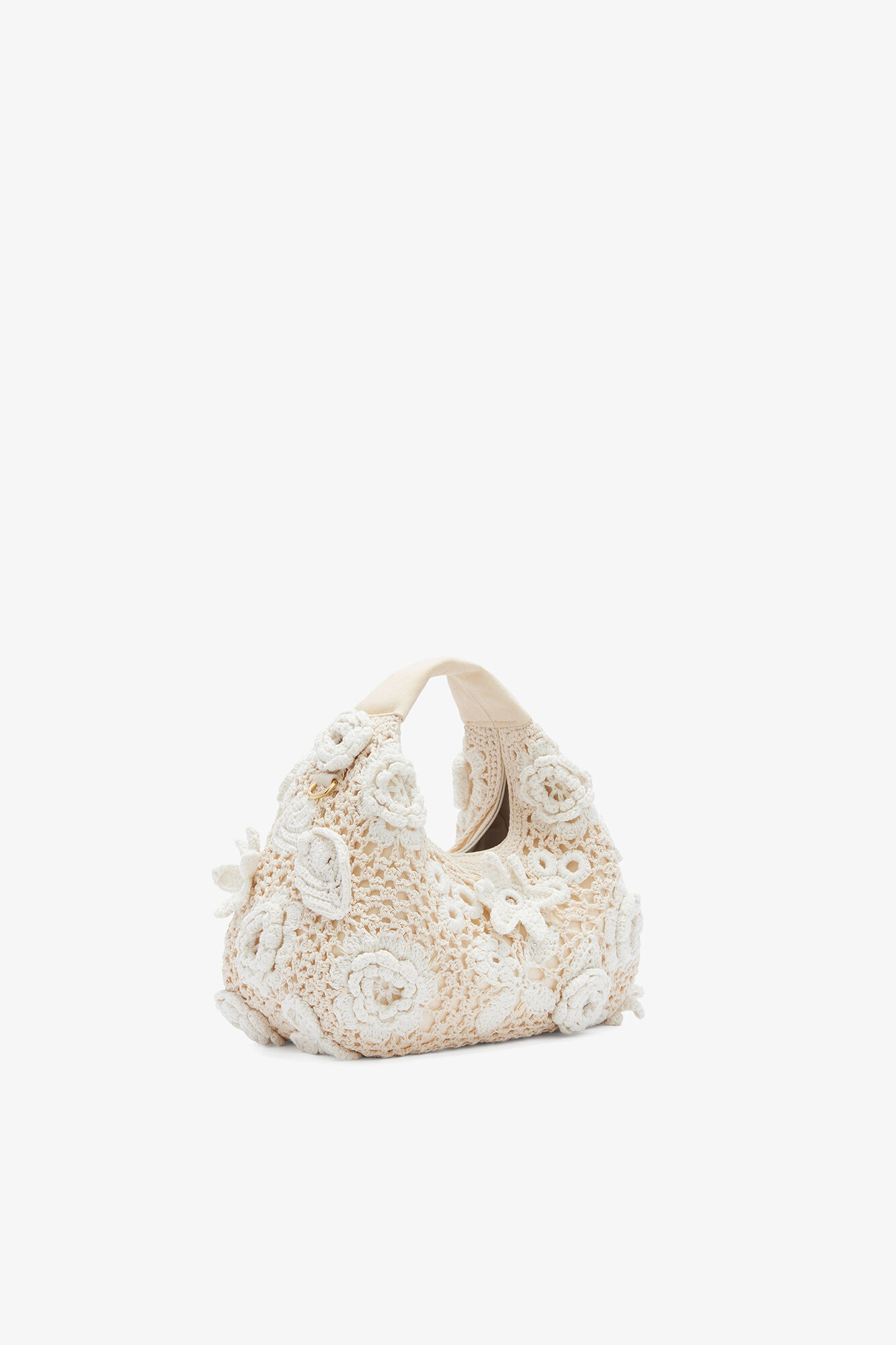 Mini Hobo Bag in White Crochet, Organic Cotton, in colour Egret - 2 - GANNI