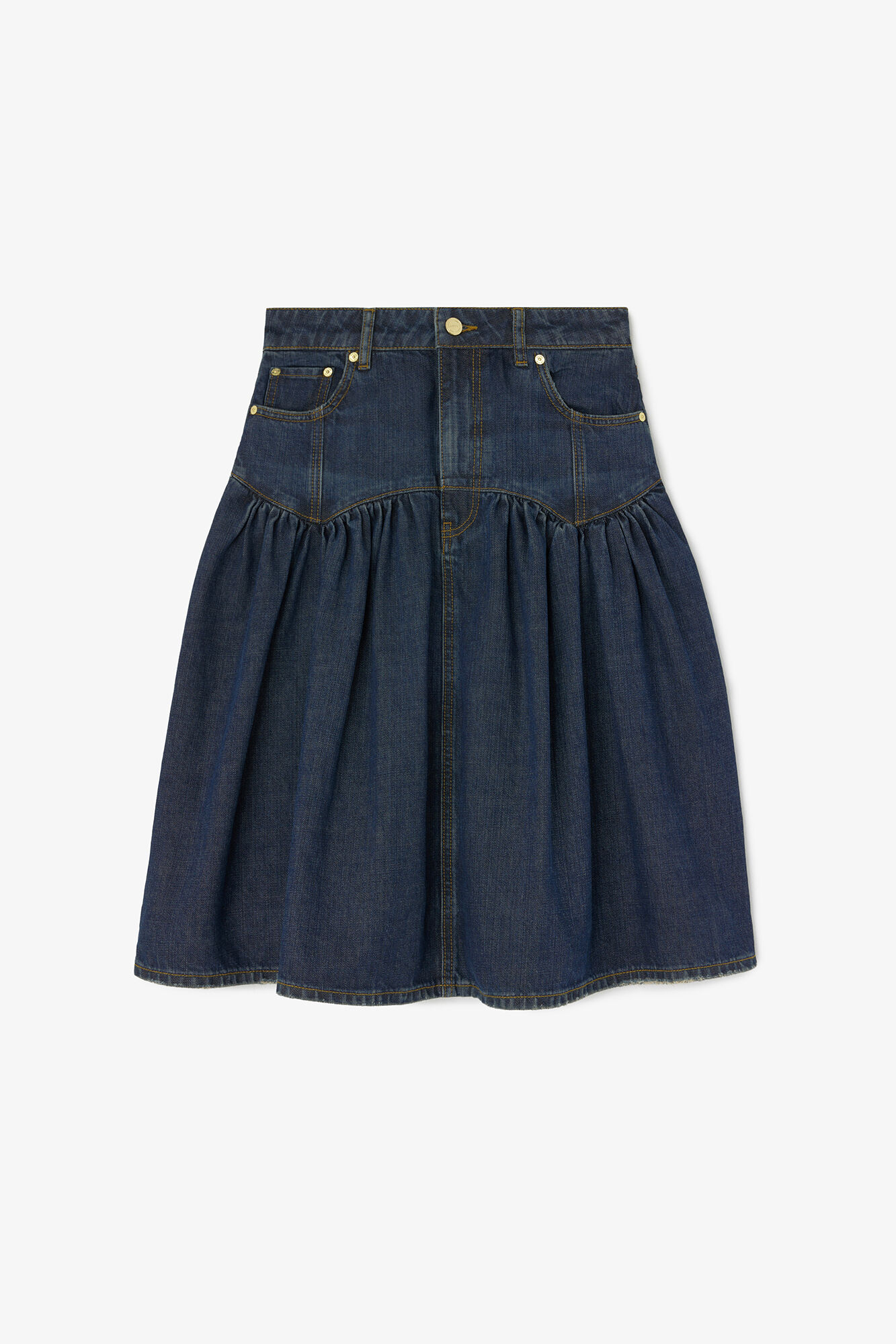 Skirt in Textured Slub Denim, Recycled Cotton, in colour Dark Blue Vintage - 1 - GANNI
