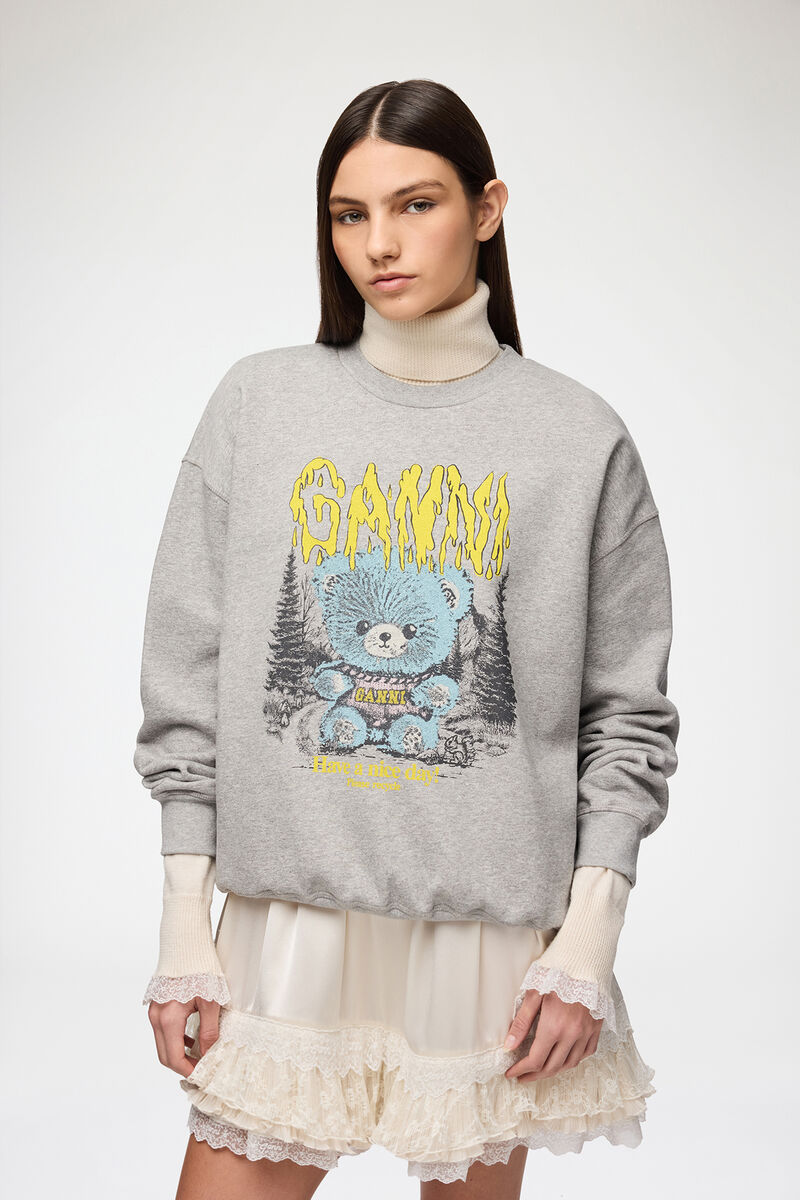 Sweat avec ours en peluche et forêt, Organic Cotton, in colour Paloma - 1 - GANNI