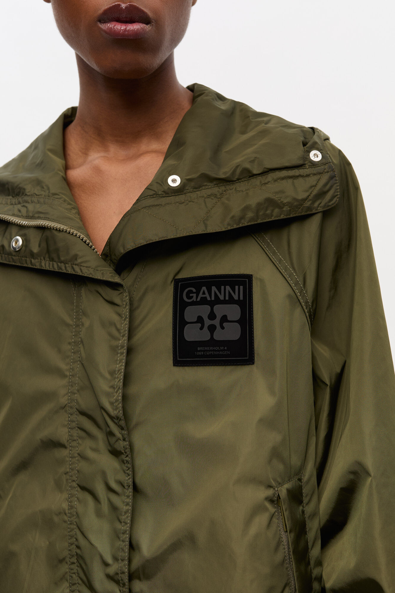 Green Nylon Jacket, Recycled Nylon, in colour Kalamata - 4 - GANNI