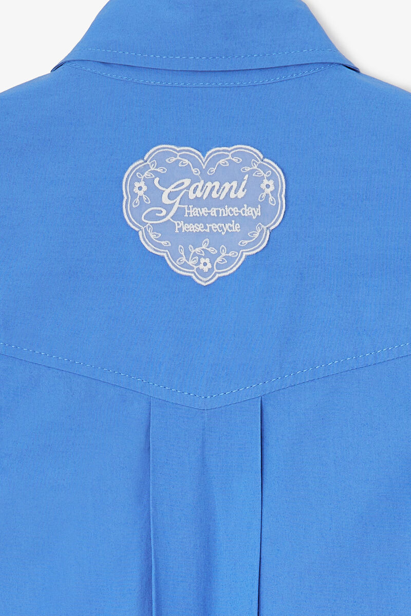 Shirt in Blue Cotton, Organic Cotton, in colour Marina - 2 - GANNI
