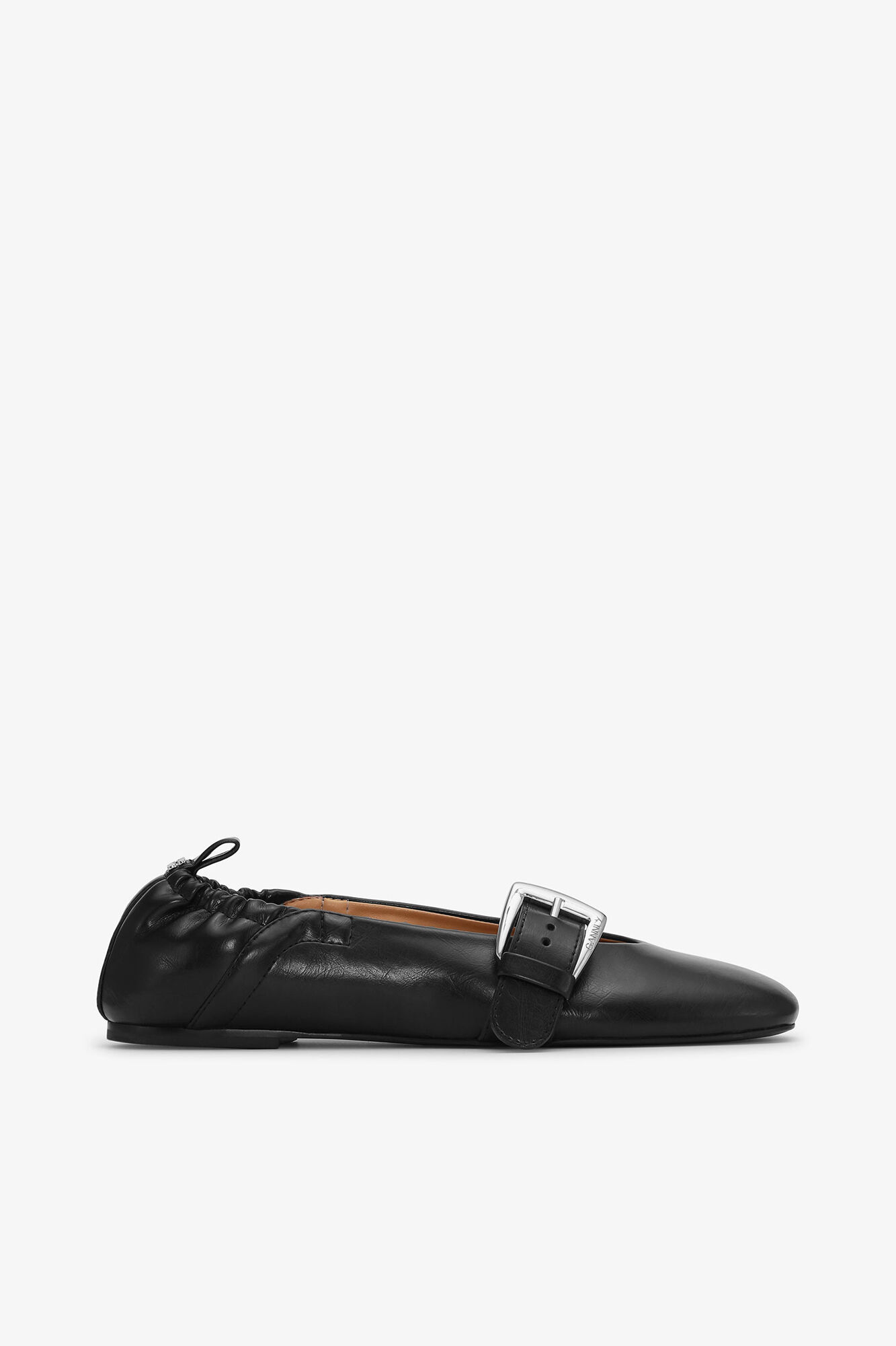 Buckle Strap Ballerinas in Black, Oleatex™, in colour Black - 1 - GANNI