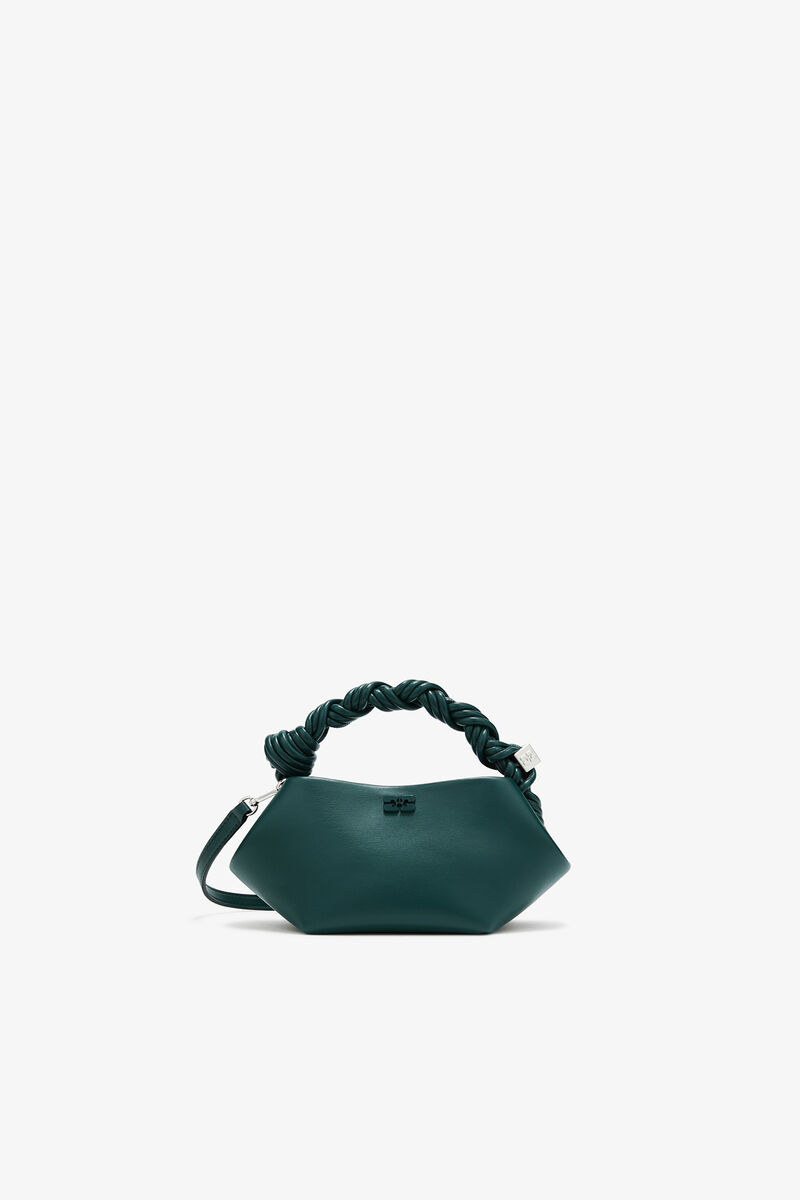 Mini Bou Bag in Green, Recycled Leather, in colour Dark Green - 1 - GANNI