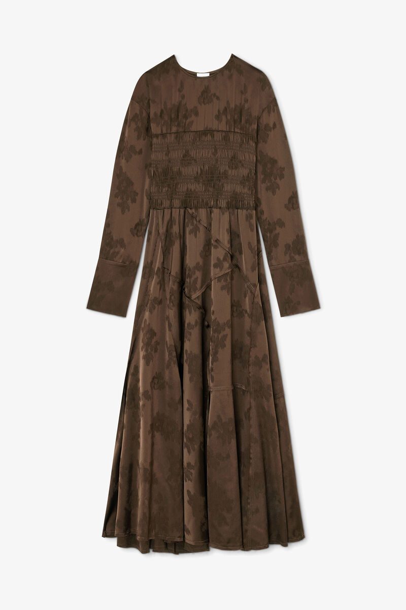 Dress in Brown Satin, Acetate, in colour Demitasse - 1 - GANNI
