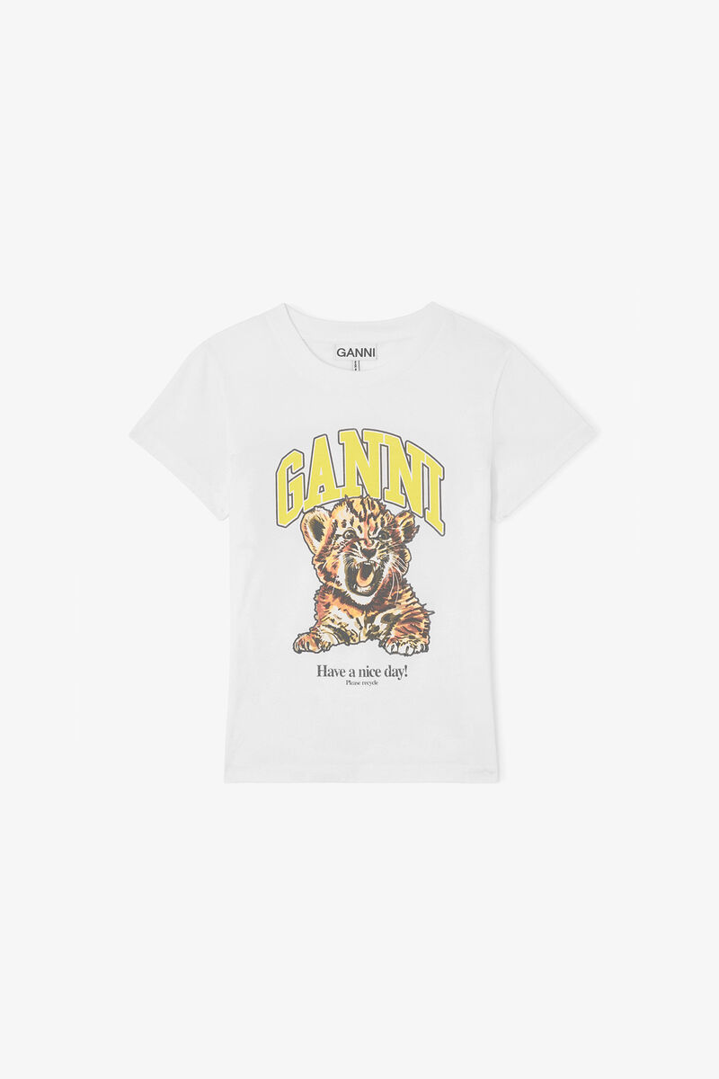 Baby Fit T-shirt with Tiger, Organic Cotton, in colour Bright White - 1 - GANNI