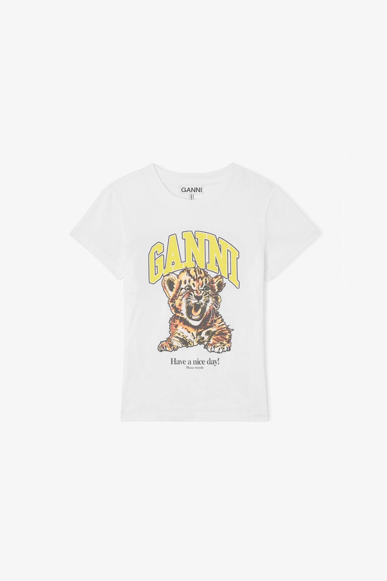 Baby Fit T-shirt with Tiger, Organic Cotton, in colour Bright White - 1 - GANNI
