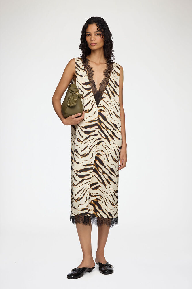 Dress in Zebra Satin, Egret