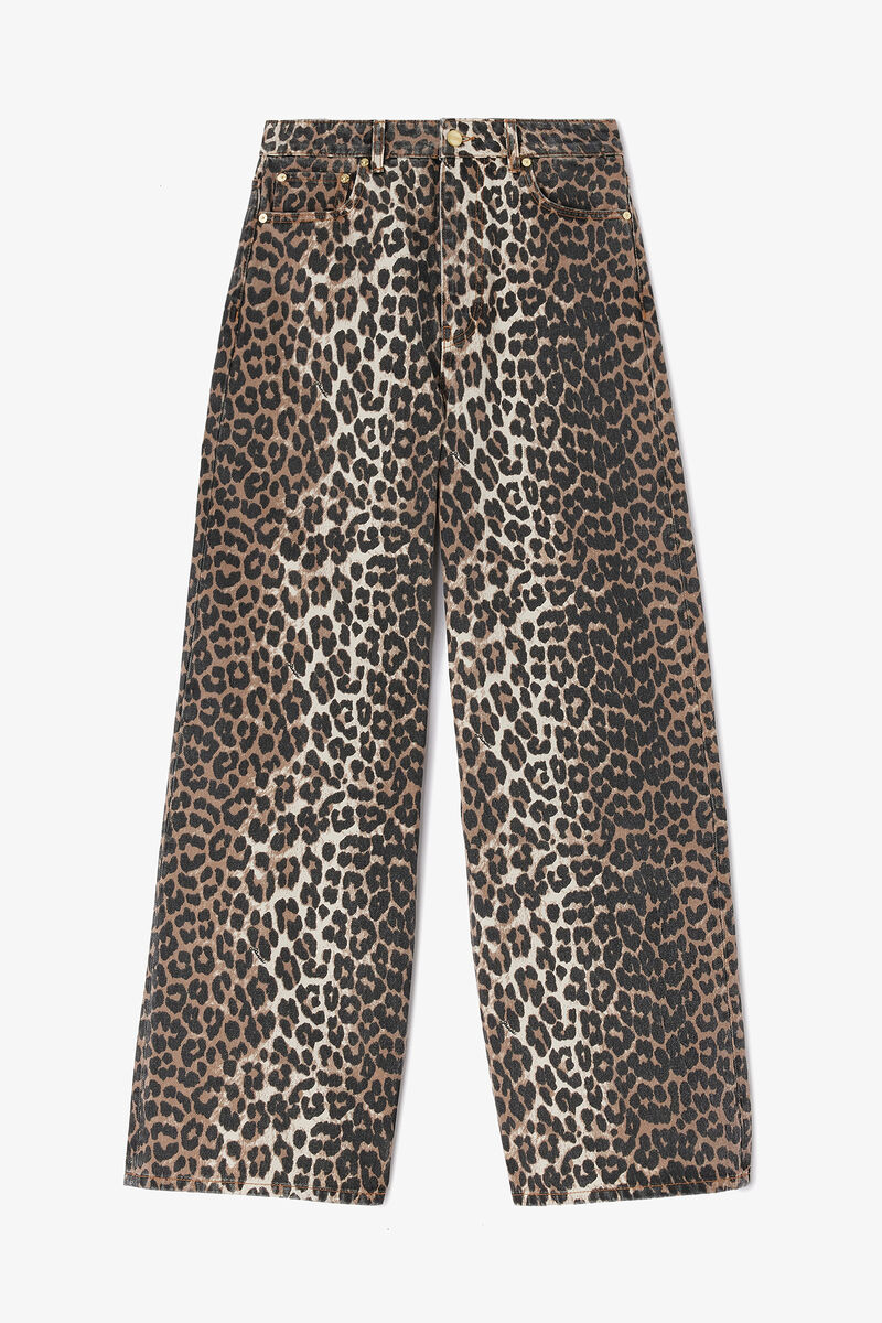 Lari jeans i leopard, Organic Cotton, in colour Almond Milk - 1 - GANNI