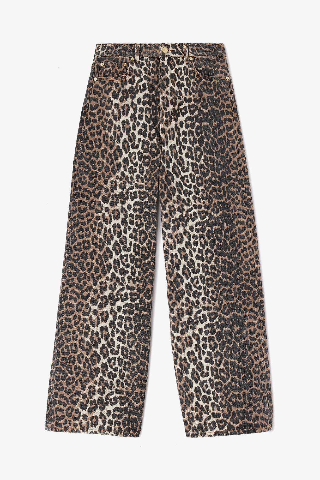 Lari jeans i leopard, Organic Cotton, in colour Almond Milk - 1 - GANNI