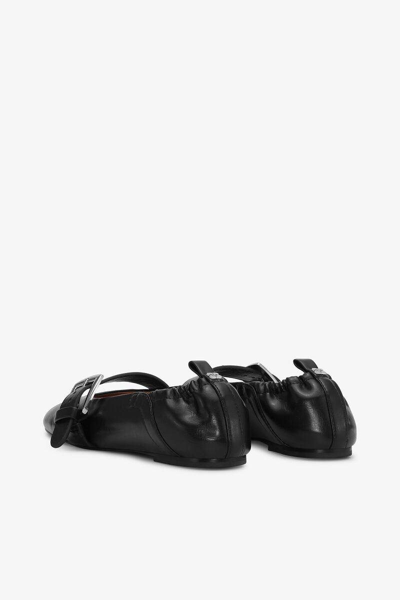 Buckle Strap Ballerinas in Black, Oleatex™, in colour Black - 3 - GANNI