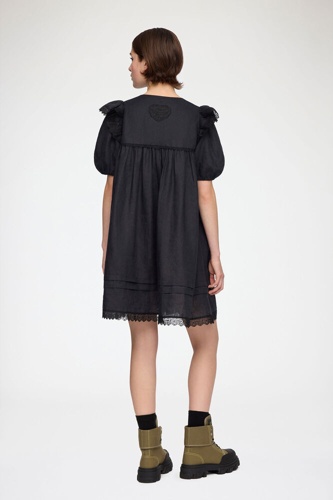 Mini Dress in Black Linen, Black
