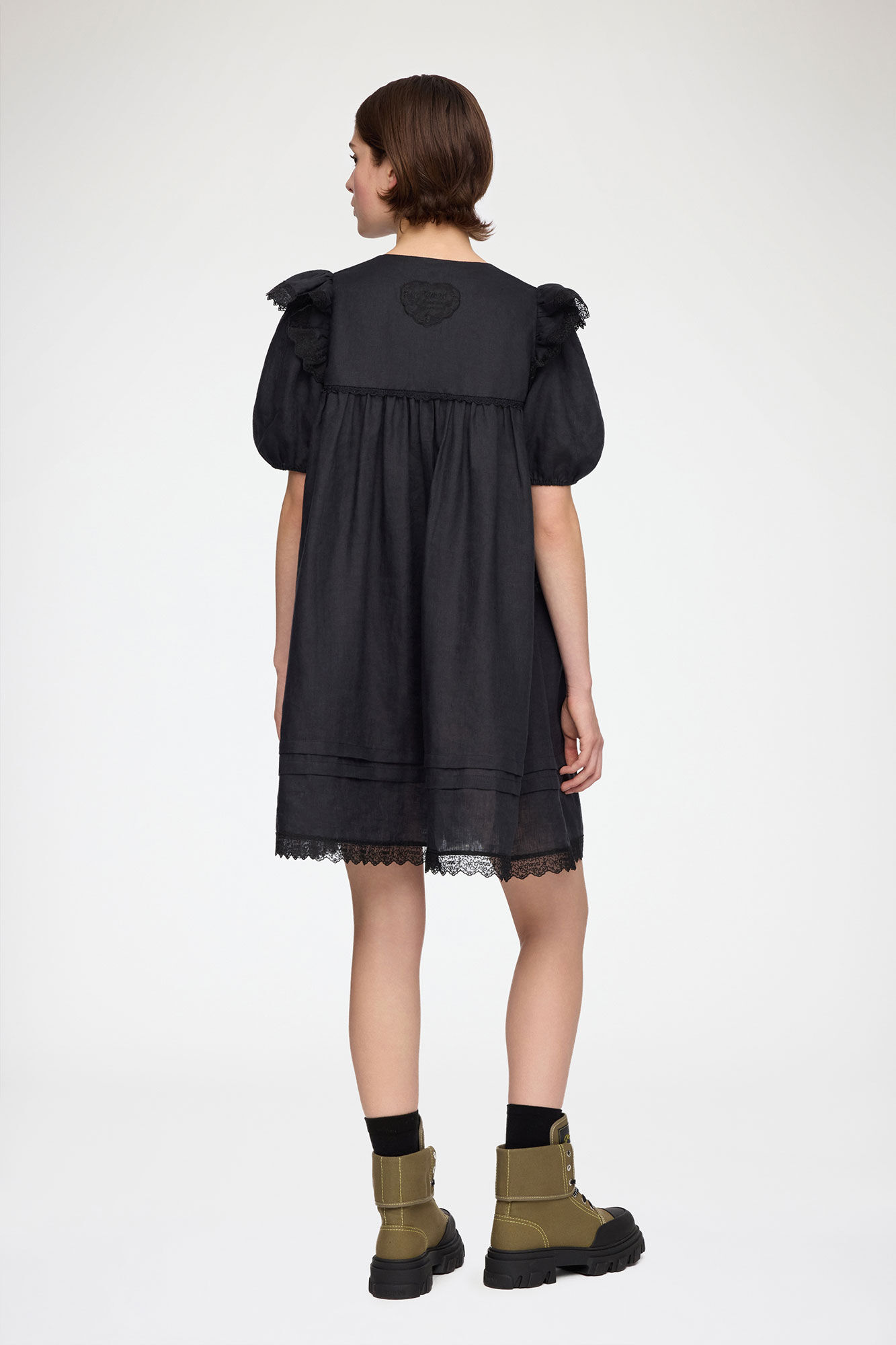Minikleid aus schwarzem Leinen, Linen, in colour Black - 2 - GANNI