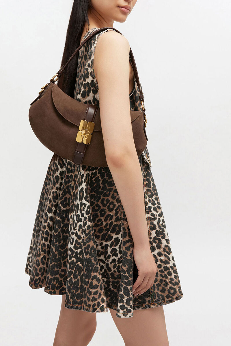 Sac B-Kat en daim marron, Recycled Leather, in colour Chicory Coffee - 1 - GANNI