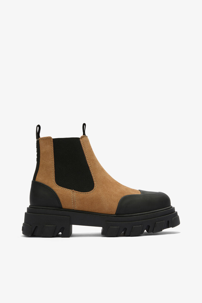 Low Chelsea Boots in Suede Brown, Recycled Leather, in colour Cognac - 1 - GANNI