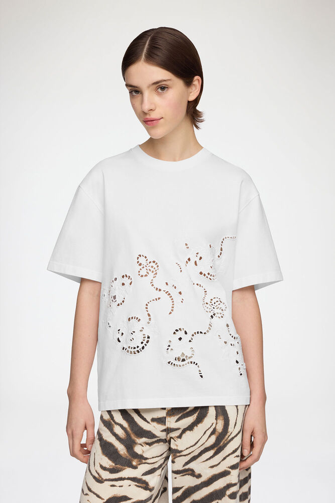 T-shirt in White Broderie Anglaise, Bright White