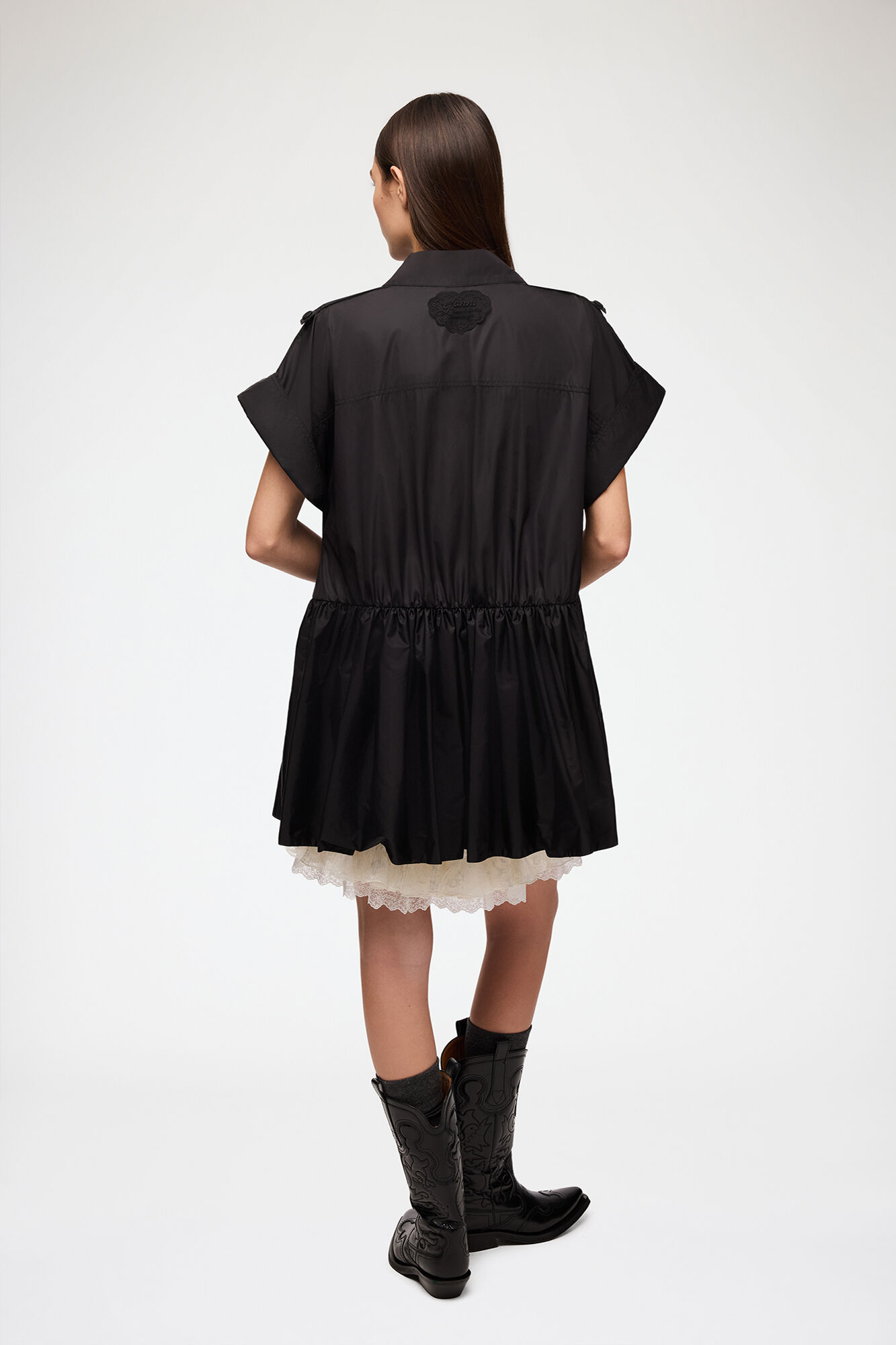 Dress in Black Nylon, Recycled Polyamide, in colour Black - 3 - GANNI