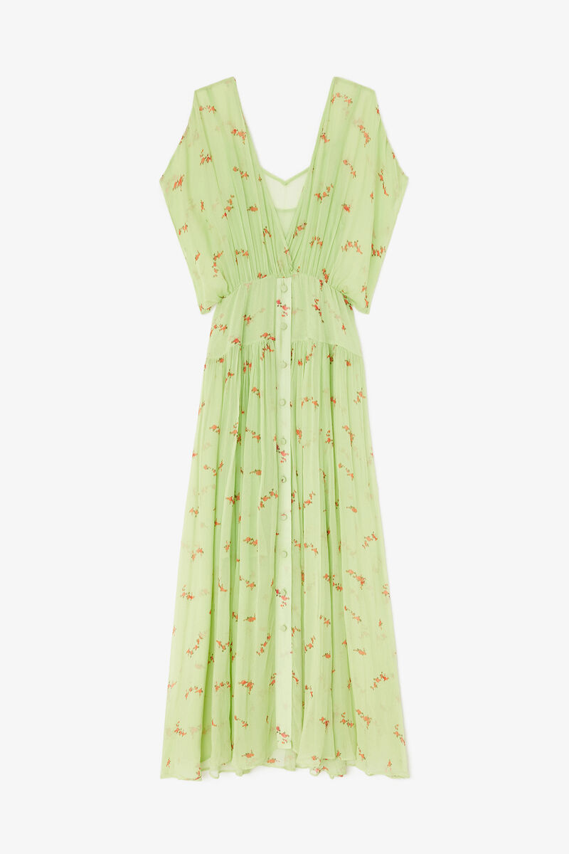 Dress in Green Silk, Organic Wool, in colour Seedling - 1 - GANNI