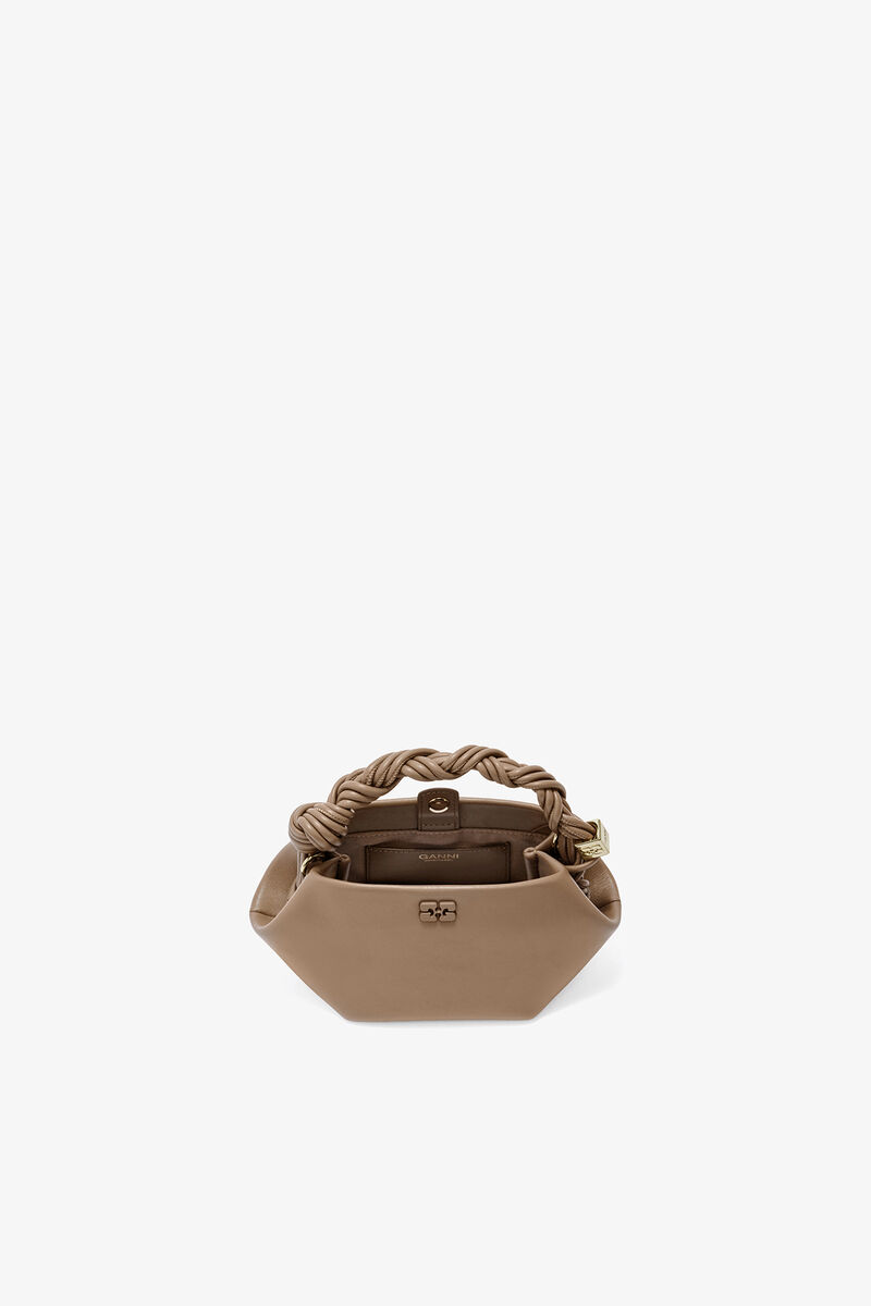 Mini Bou taske i brun, Recycled Leather, in colour Coca Mocha - 3 - GANNI