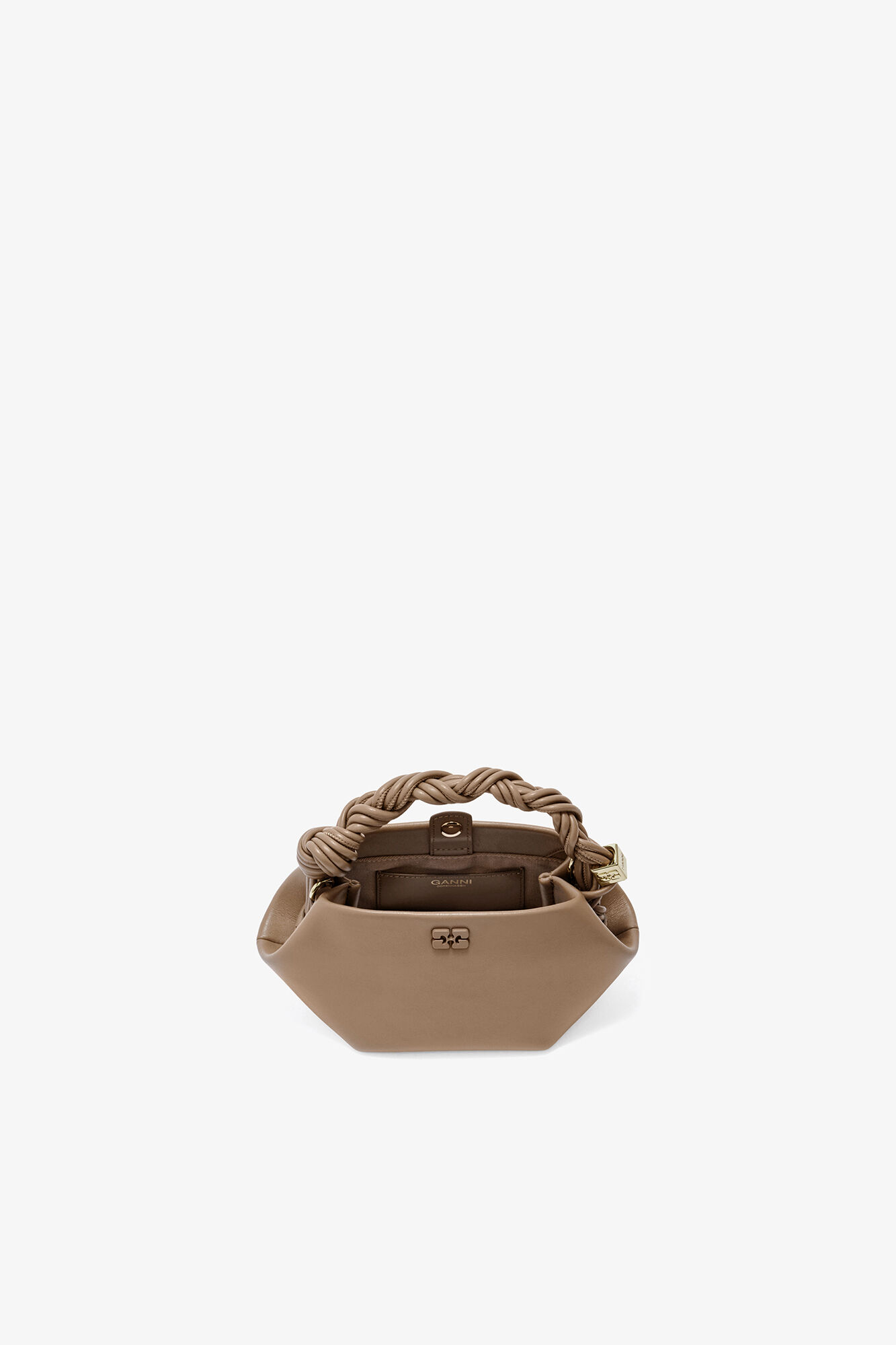 Mini Bou taske i brun, Recycled Leather, in colour Coca Mocha - 3 - GANNI