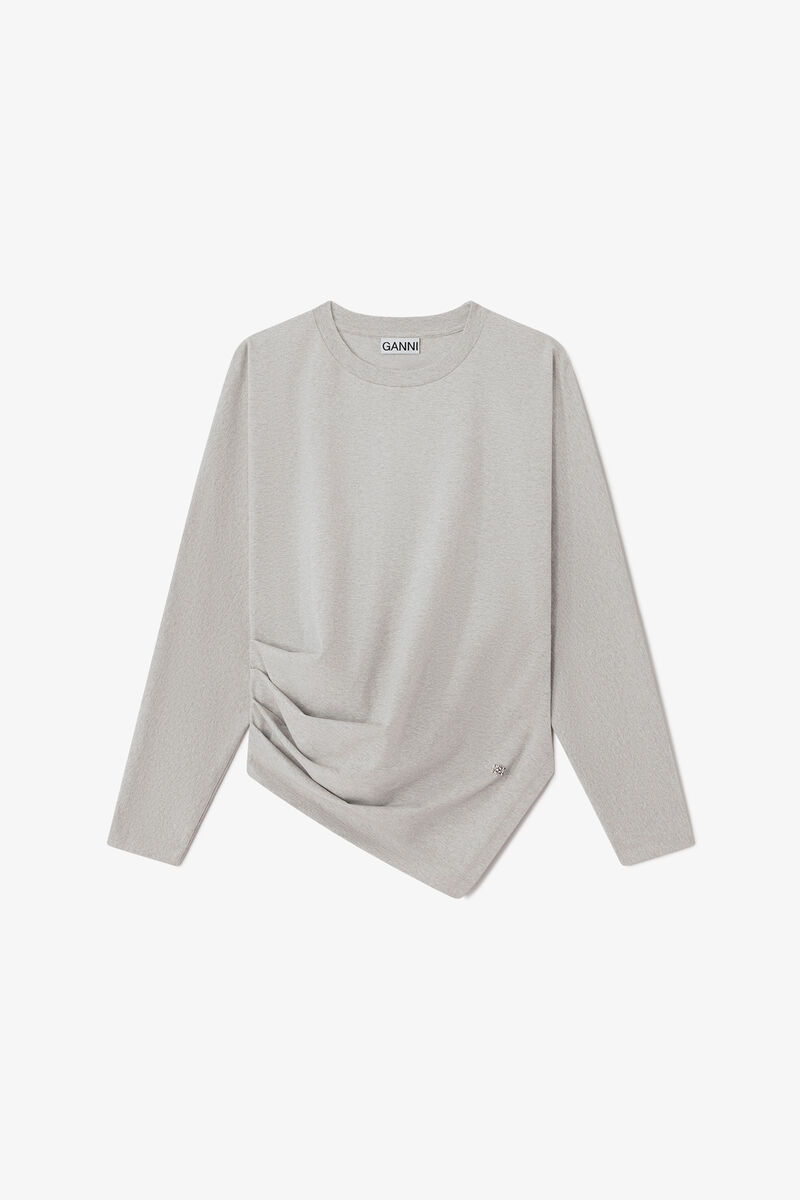 Blouse in Draped Jersey, Organic Cotton, in colour Paloma - 1 - GANNI