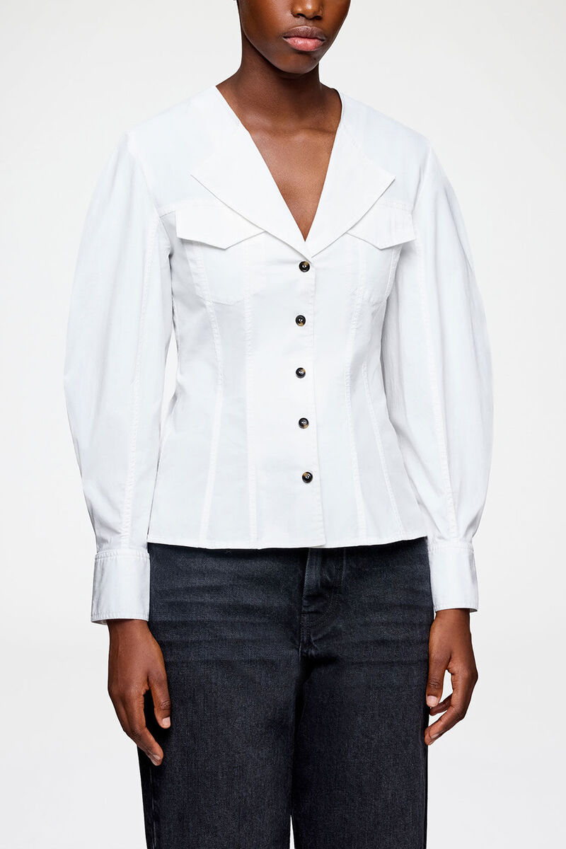Shirt in White Cotton, Organic Cotton, in colour Bright White - 2 - GANNI