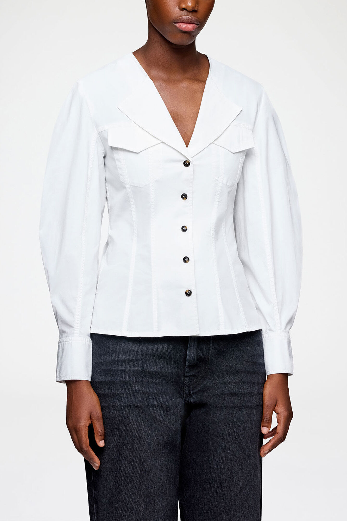 Shirt in White Cotton, Organic Cotton, in colour Bright White - 2 - GANNI