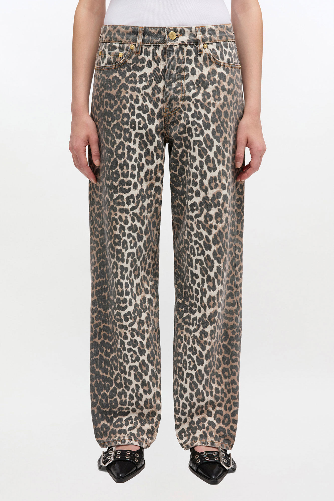 Izey Jeans in Leopard, Organic Cotton, in colour Leopard - 1 - GANNI