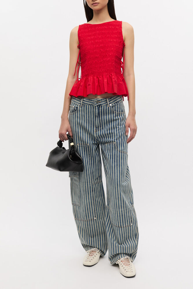 Red Cotton Smock Tie Top, Racing Red