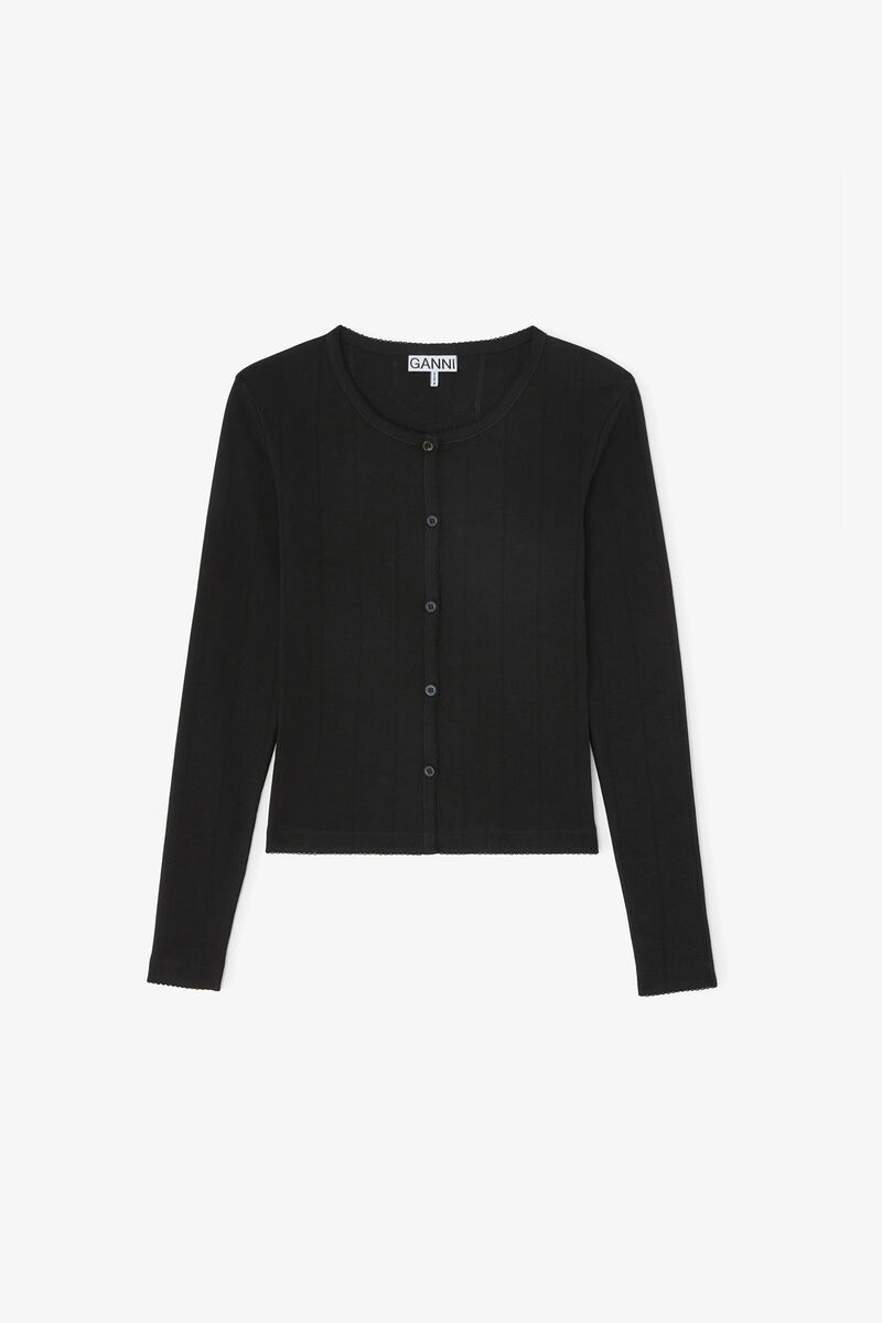 ブラック ポインテル トップ, Organic Cotton, in colour Black - 1 - GANNI