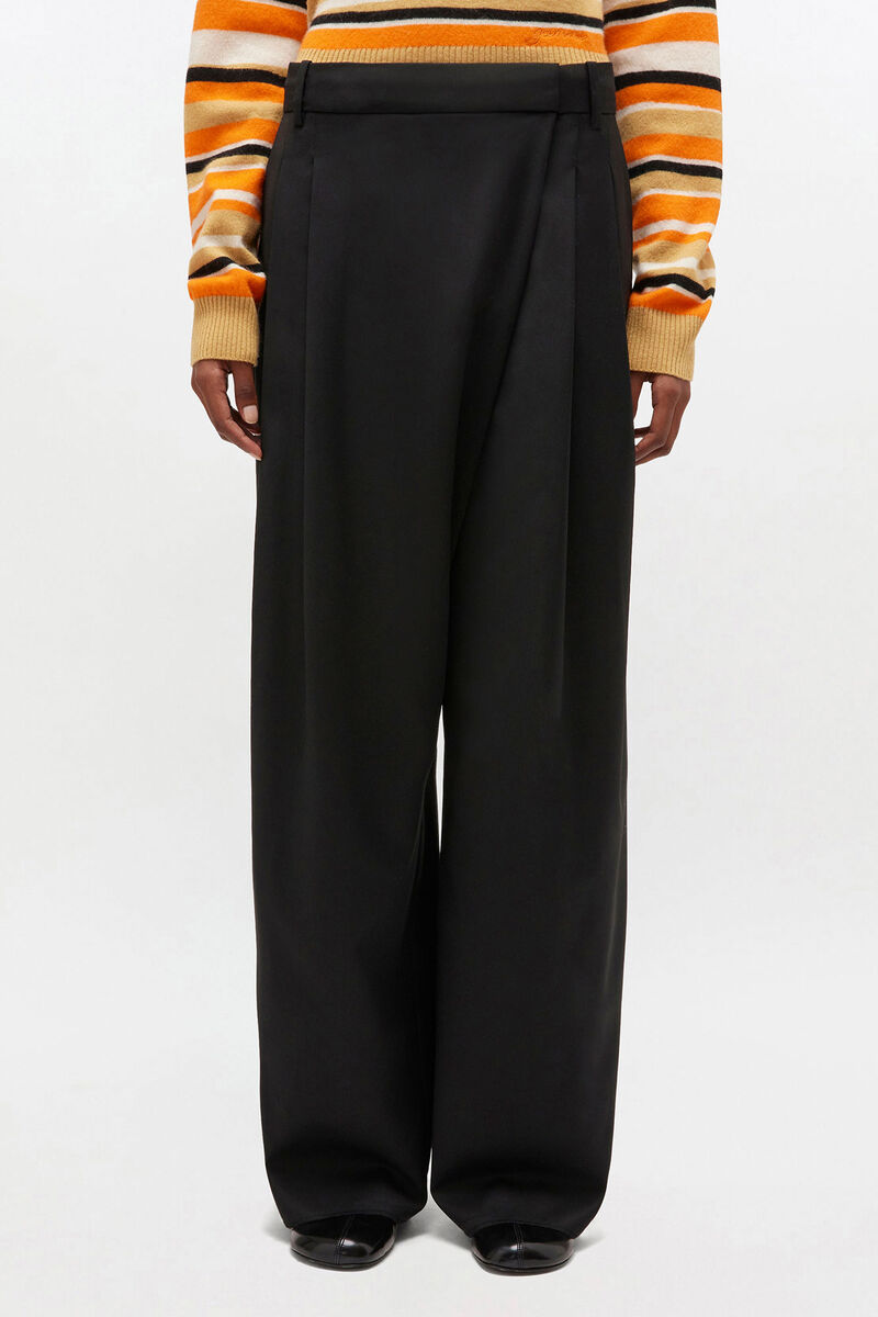 Trousers in Black Cross-over, Recycled Polyester, in colour Black - 2 - GANNI