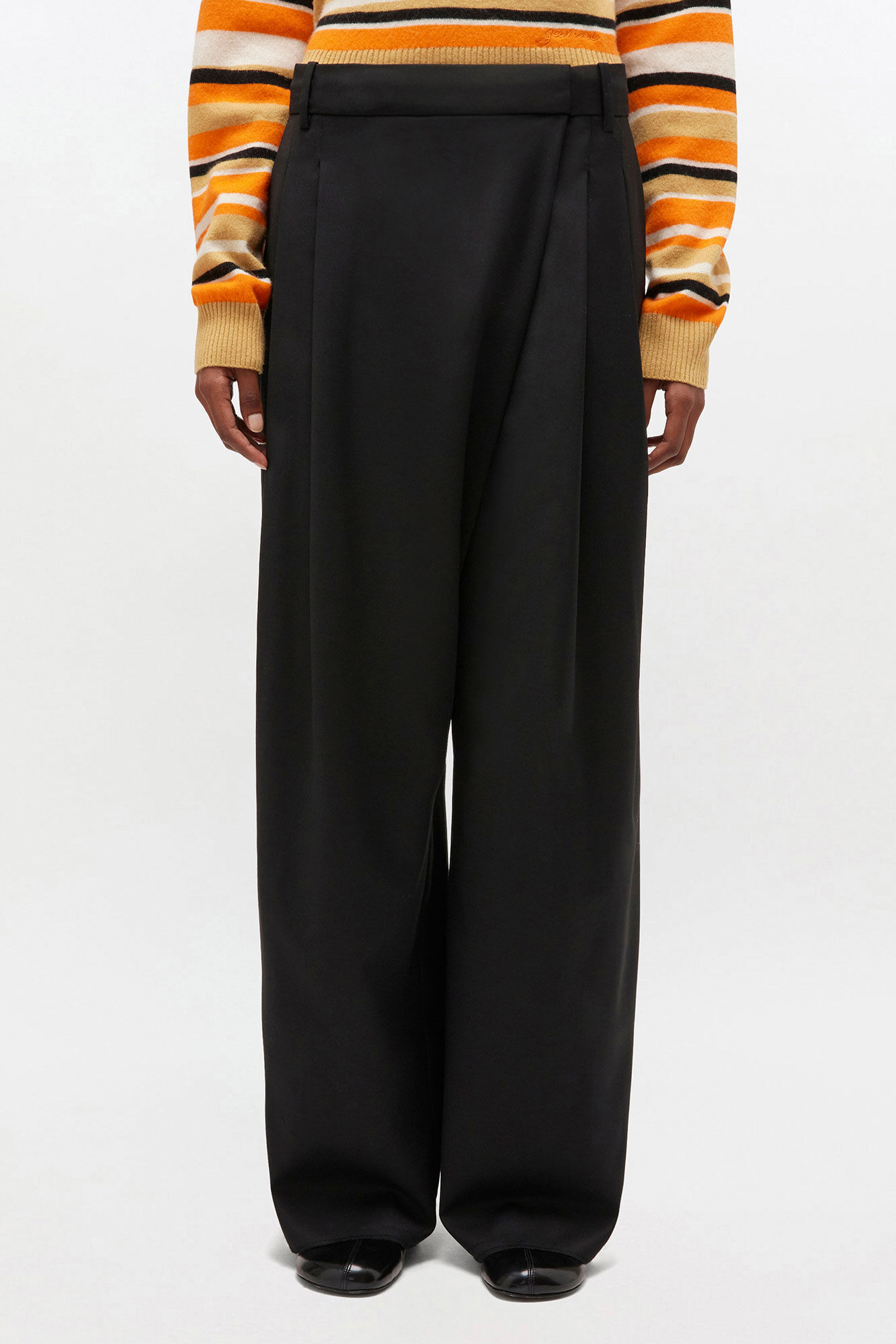 Trousers in Black Cross-over, Recycled Polyester, in colour Black - 2 - GANNI