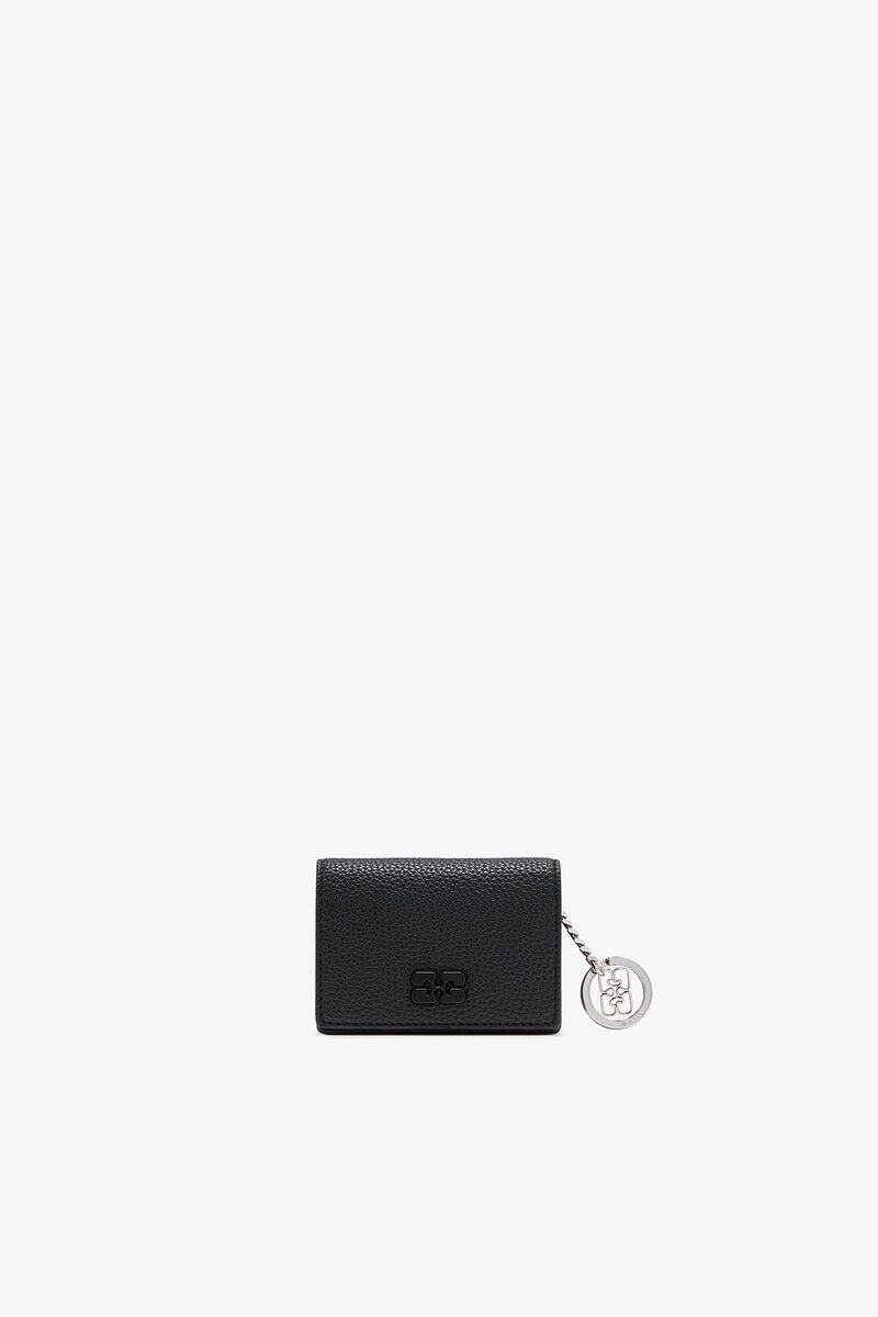 Bou Card Holder with Flap in Grained Black, Recycled Polyester, in colour Black - 1 - GANNI