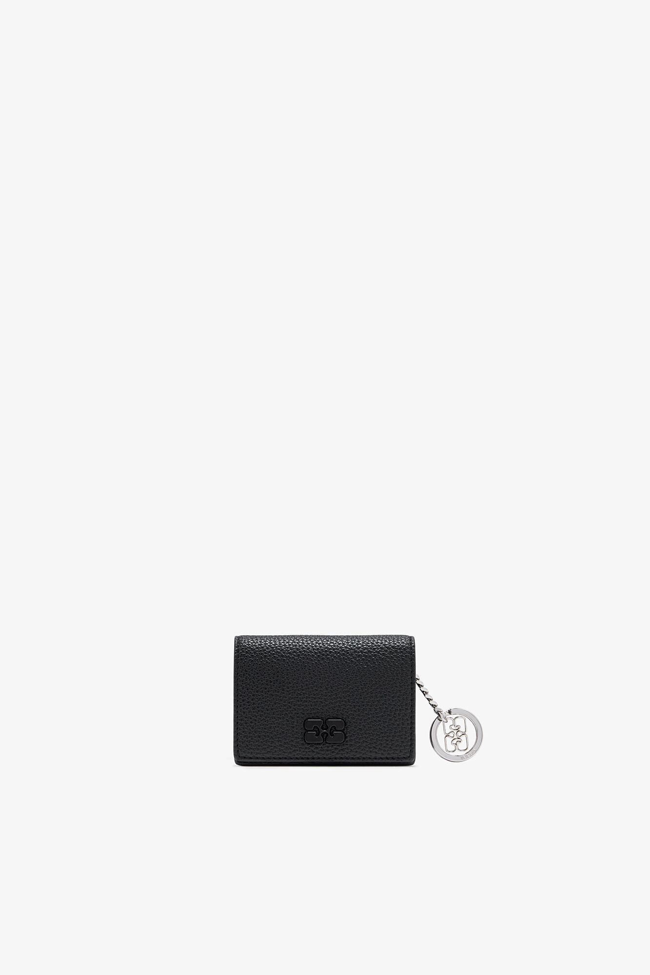 Bou Card Holder with Flap in Grained Black, Recycled Polyester, in colour Black - 1 - GANNI