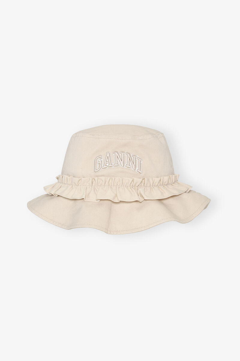 Ivory Canvas Bucket Hat, Organic Cotton, in colour Egret - 1 - GANNI
