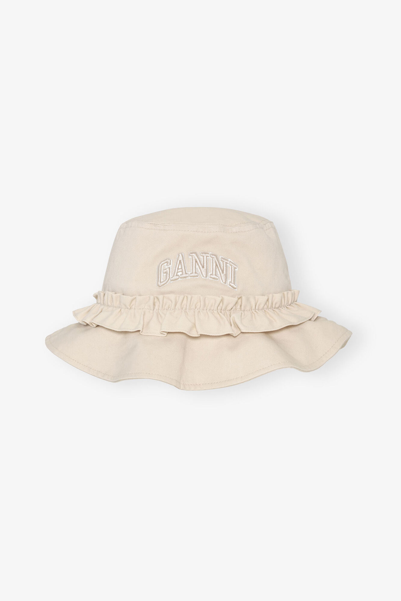 Ivory Canvas Bucket Hat, Organic Cotton, in colour Egret - 1 - GANNI