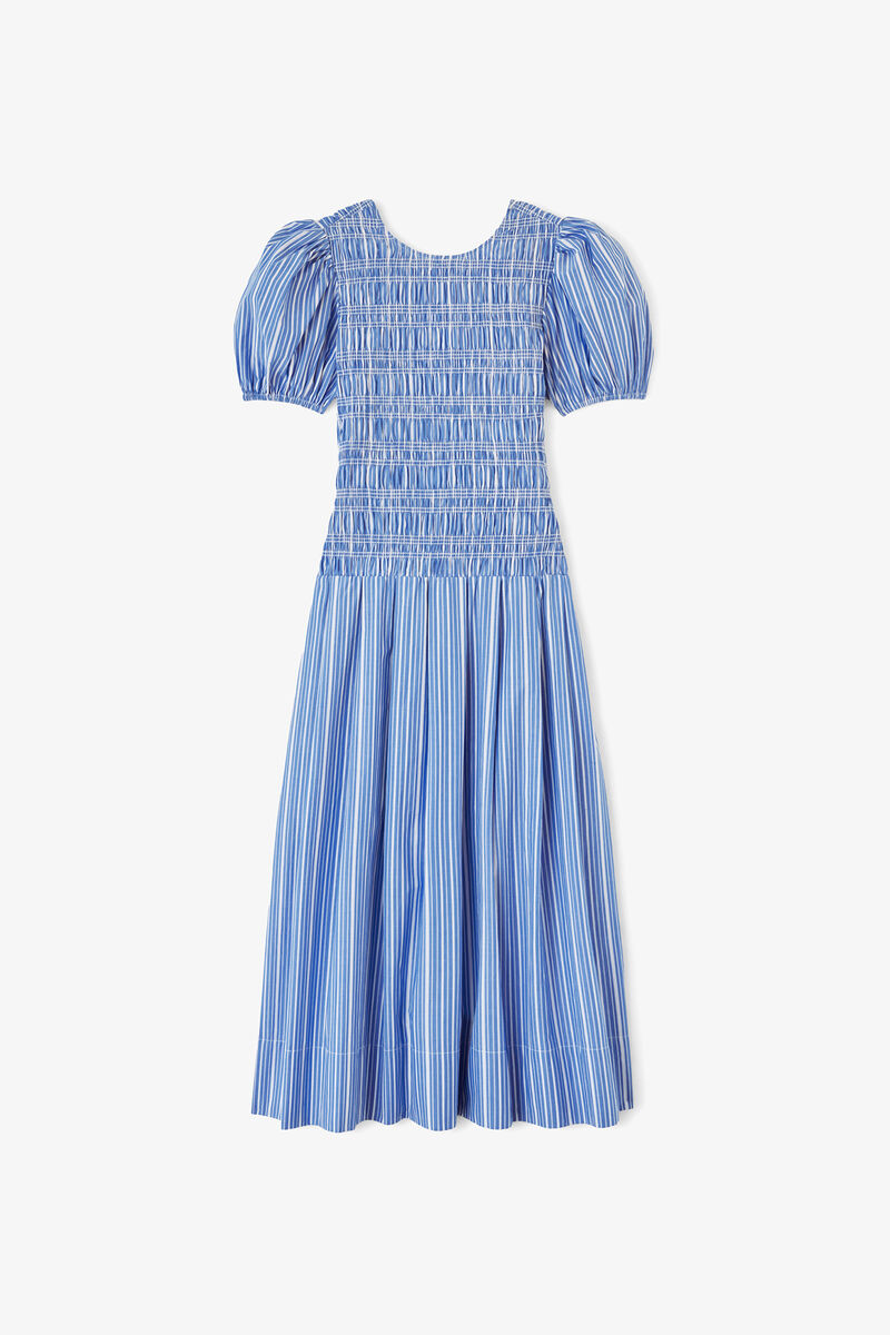 Dress in Striped Cotton, Organic Cotton, in colour Nouvean Navy - 1 - GANNI
