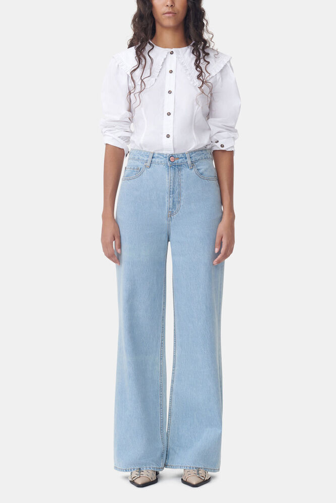 White Frill Collar Poplin Shirt, Bright White