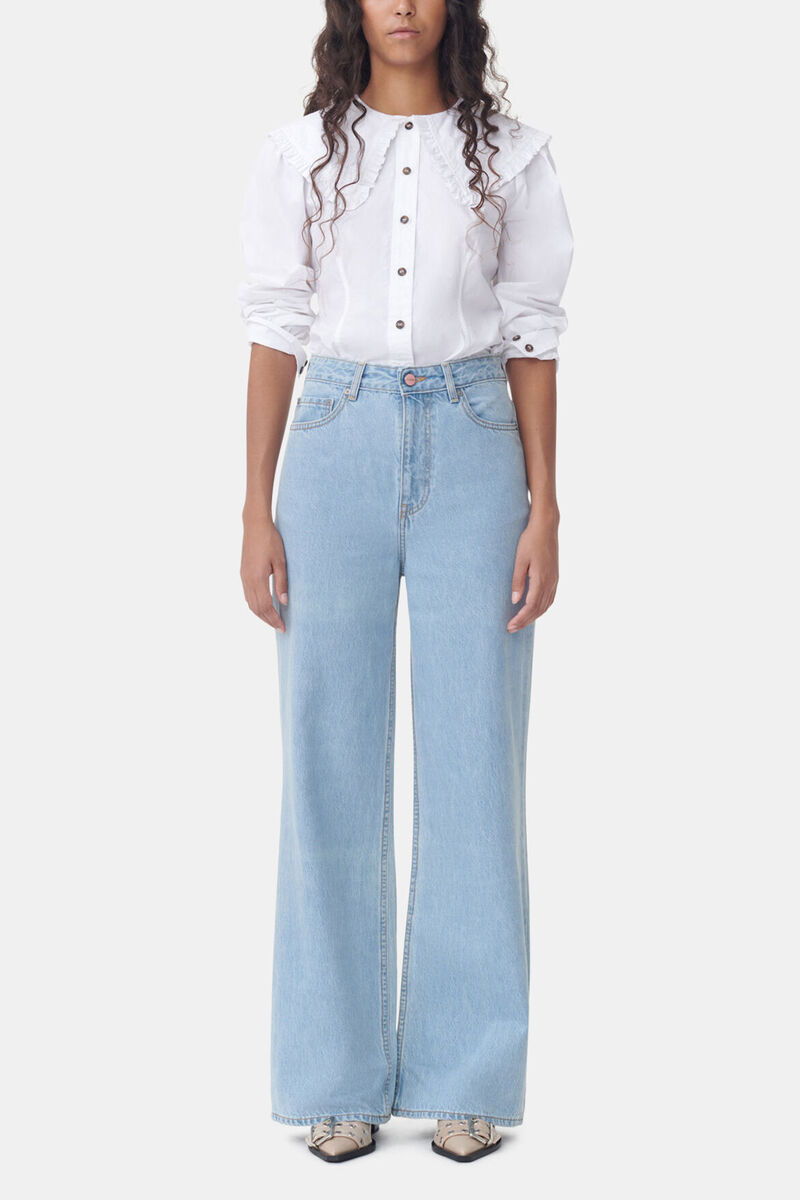 White Frill Collar Poplin Skjorte, Cotton, in colour Bright White - 2 - GANNI